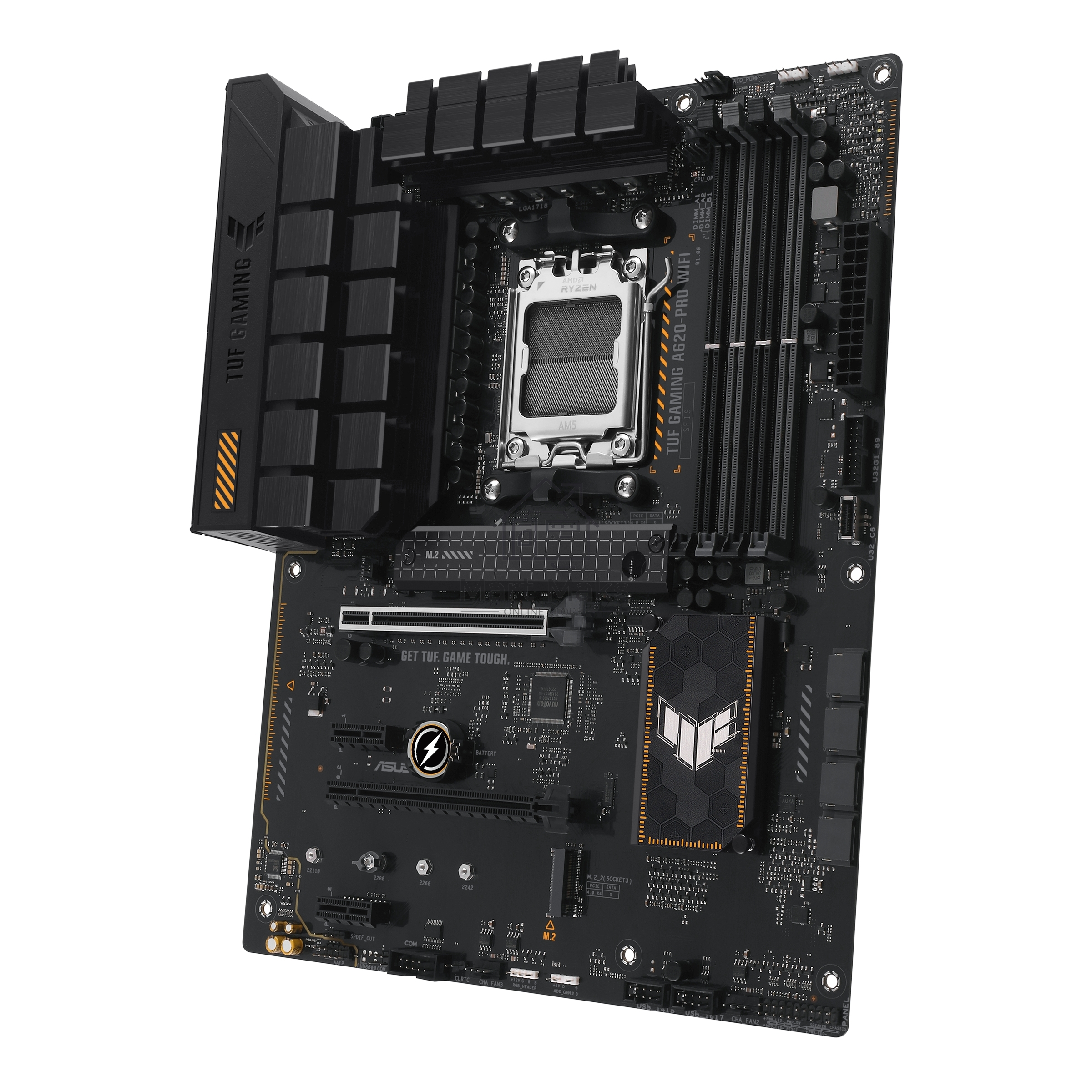 Материнская плата ASUS TUF GAMING A620-PRO WIFI, AM5, AMD A620, 4xDDR5, 4xSATA, 2xM.2, 1xPCI-E 4.0 x16, 1xPCI-E 3.0 x16, 2xPCI-E x1, 1xHDMI, 1xDP, 1x 2.5Gb LAN, 3xUSB-A 2.0, 2xUSB-A 3.2 Gen 2, 1xUSB-C 3.2 Gen 1, 5x3.5 мм, 7.1, ATX