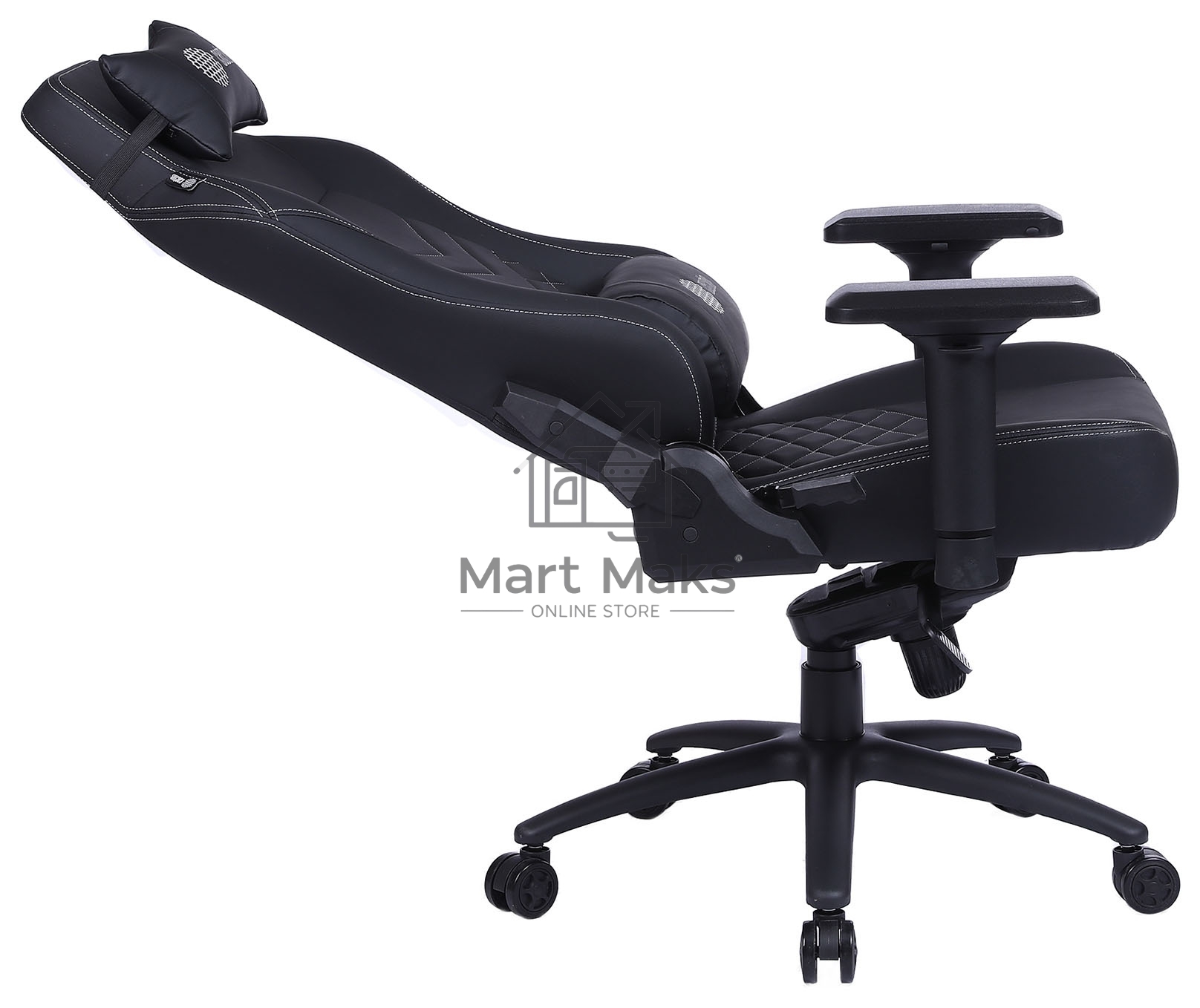 Кресло игровое Cactus CS-CHR-0112BL черный, сиденье черный, эко.кожа, с подголов. крестовина металл, пластик черный