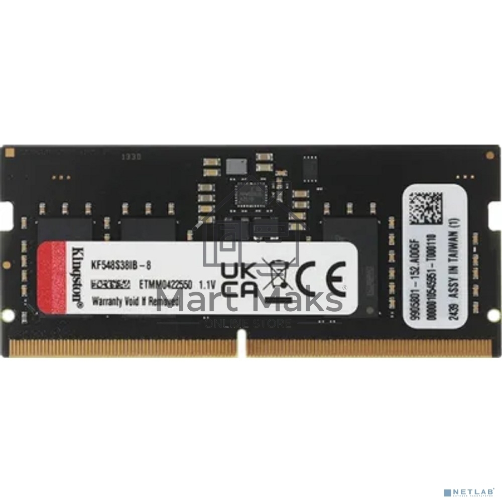 Оперативная память Kingston Fury Impact, DDR5, 8GB (1x8GB), 4800MHz, CL38 SO-DIMM