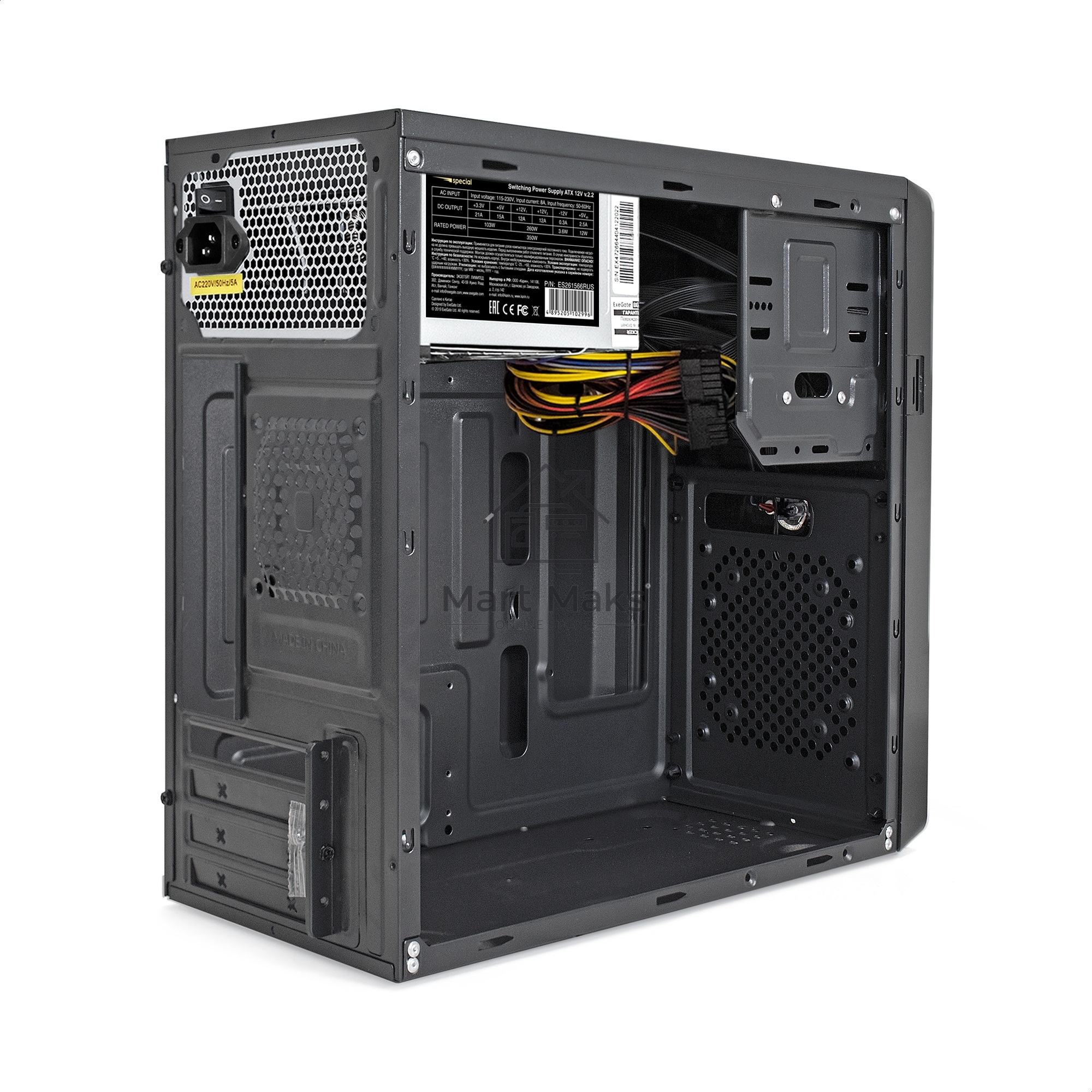 Компьютерный корпус Minitower ExeGate BA-309U2-UNS350 (mATX, БП UNS350 с вент. 12см, 1*USB+2*USB3.0, HD аудио, черный)