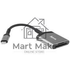 Кард-ридер Hoco UA25/серый/SD/TF/MicroSD/USB Type-C (OTG)/алюминий