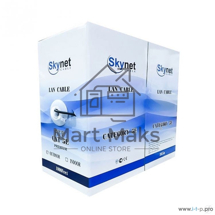 Кабель SkyNet UTP indoor, медный, FLUKE TEST, кат.5e, однож., 305 м, box, серый CSL-UTP-2-CU