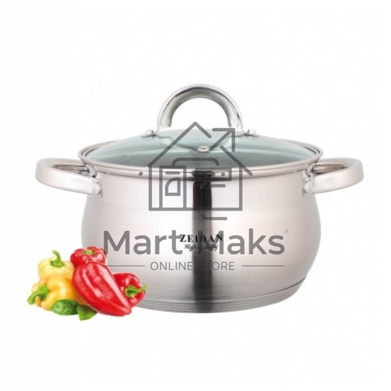 Кастрюля со стеклянной крышкой Zeidan Z-50237 2,1л (д.16х10.5 см), нерж.сталь, внутренняя -зеркальная полировка, снаружи - комбинированная полировка, шкала литража, 5-ти слойное КАПСУЛИР. ДНО, ПОДАРОЧНАЯ УПАКОВКА С ПЛАСТИКОВОЙ РУЧКОЙ.