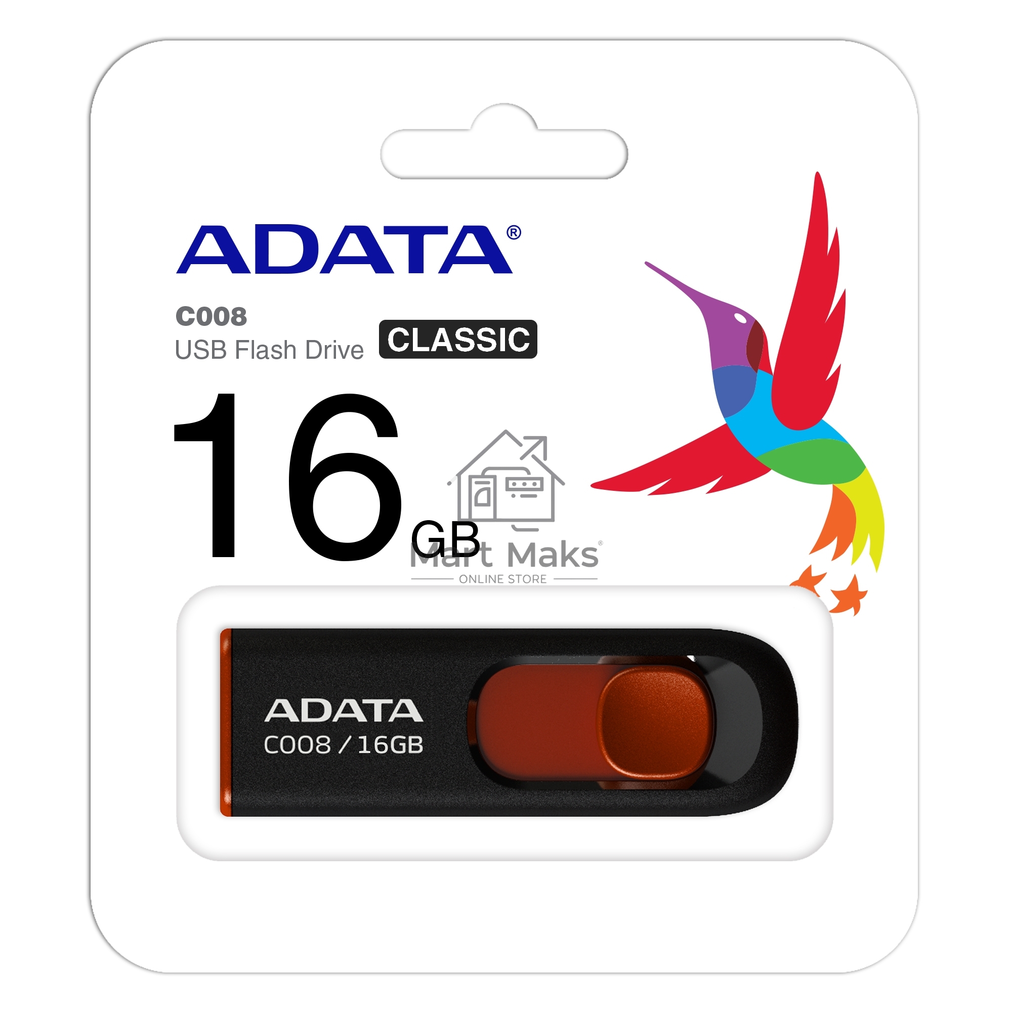 Флешка USB R/W ADATA R/W 16Gb C008 AC008-16G-RKD USB2.0 красный
