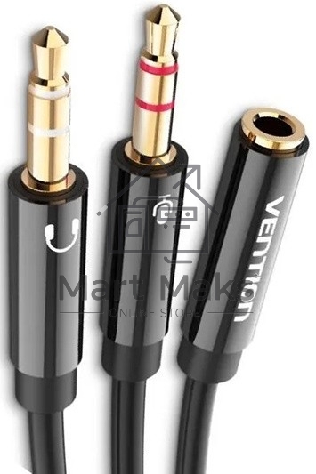 Переходник-разветвитель Vention гибкий Jack 3.5 mm F 4 pin/Jack 3.5 mm M x 2 (OMTP-CTIA) - 0.3м