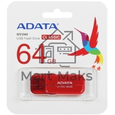 Флешка USB ADATA UV240 (AUV240-64G-RRD), 64Gb, USB 2.0, R/W 15/5, красный