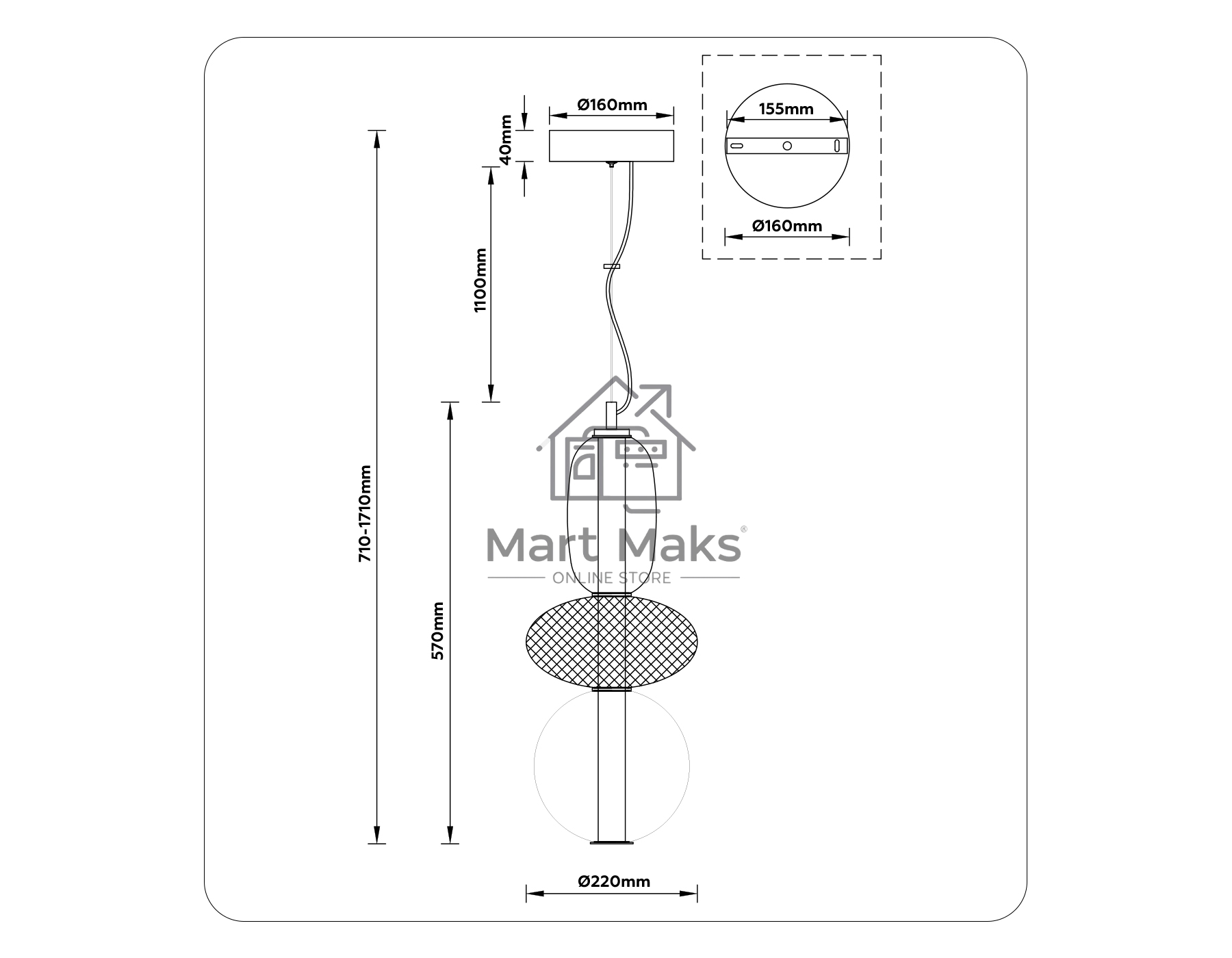 Подвесной светодиодный светильник Ambrella light LH11008 BK/FR черный/белый матовый 24W 3000K D220*570