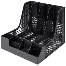 Лоток вертикальный Deli E9849 BLACK E9849 4 отд. сборный для бумаг 325x320x275мм черный, пластик, пластиковый пакет