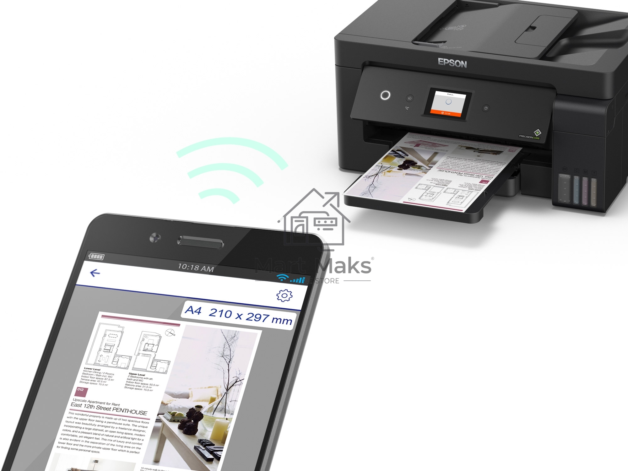 МФУ струйный Epson L14150, A3, цветной, печ. 38 стр/мин (ч/б) 24 стр/мин (цв.), 1200 x 4800 dpi (печать) 1200x2400dpi (скан.), USB, RJ-45, Wi-Fi