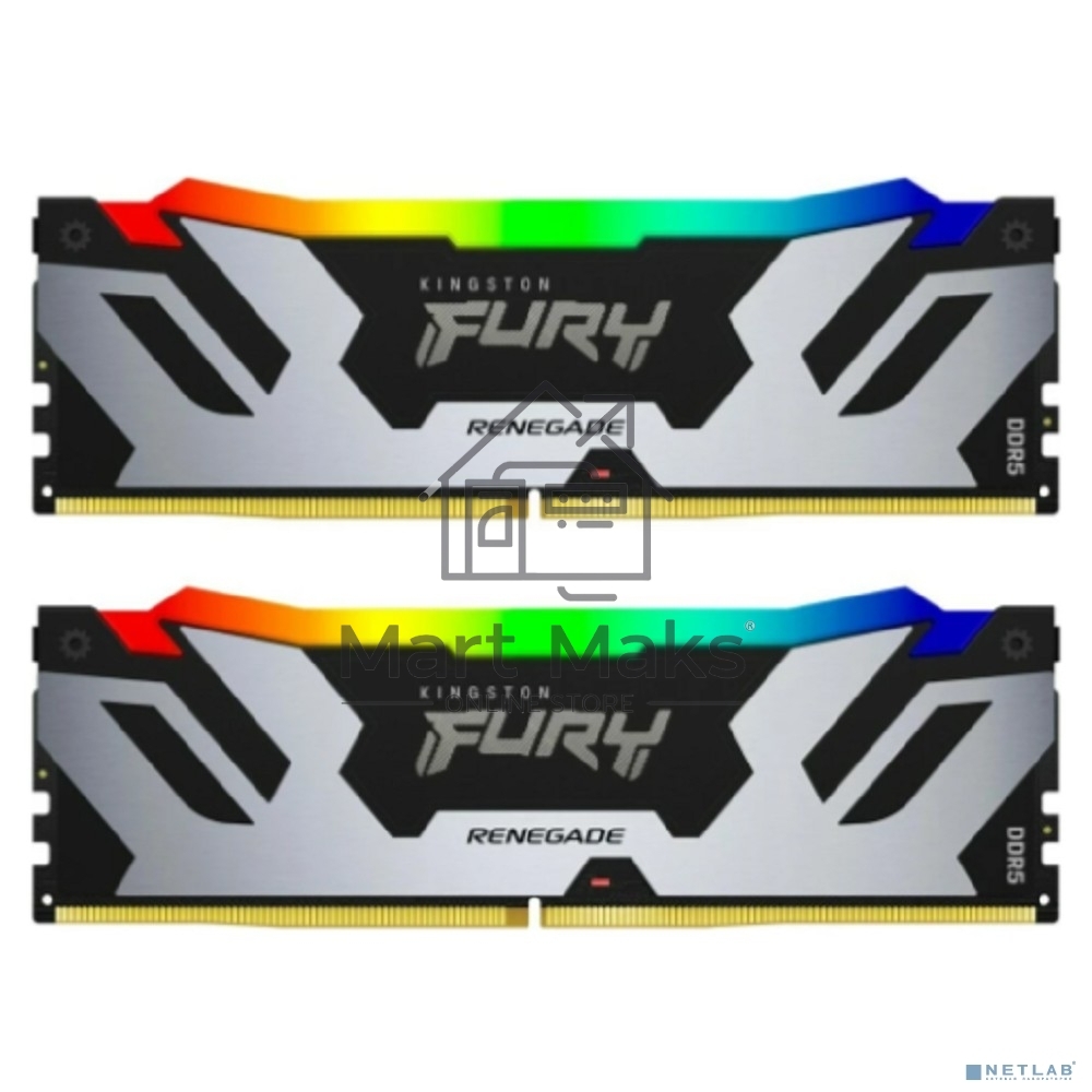 Оперативная память Kingston Fury Renegade, DDR5, 96GB (2x48GB), 6000MHz, CL32, DIMM, с радиаторами, cеребристый/черный