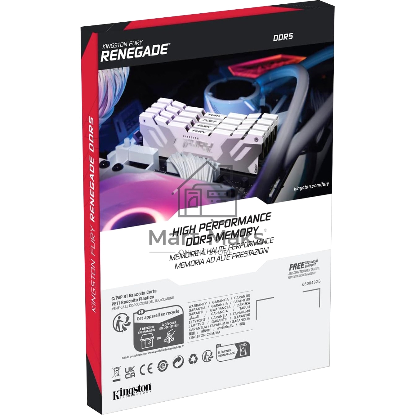 Оперативная память Kingston Fury Renegade, DDR5, 32GB (1x32GB), 6400MHz, CL32, DIMM, радиатор, белый