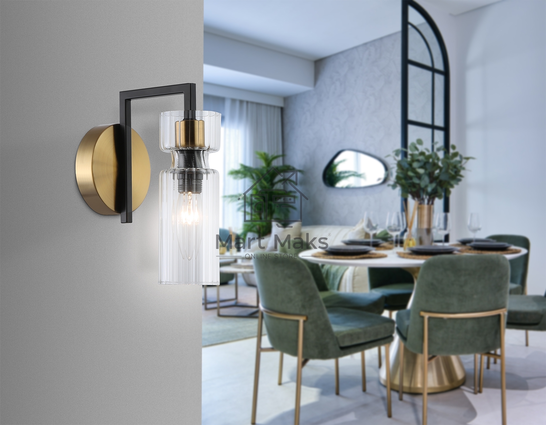 Настенный светильник Ambrella light LH56119 BK/BS/CL черный/латунь/прозрачный E14 max 40W 150*100*210