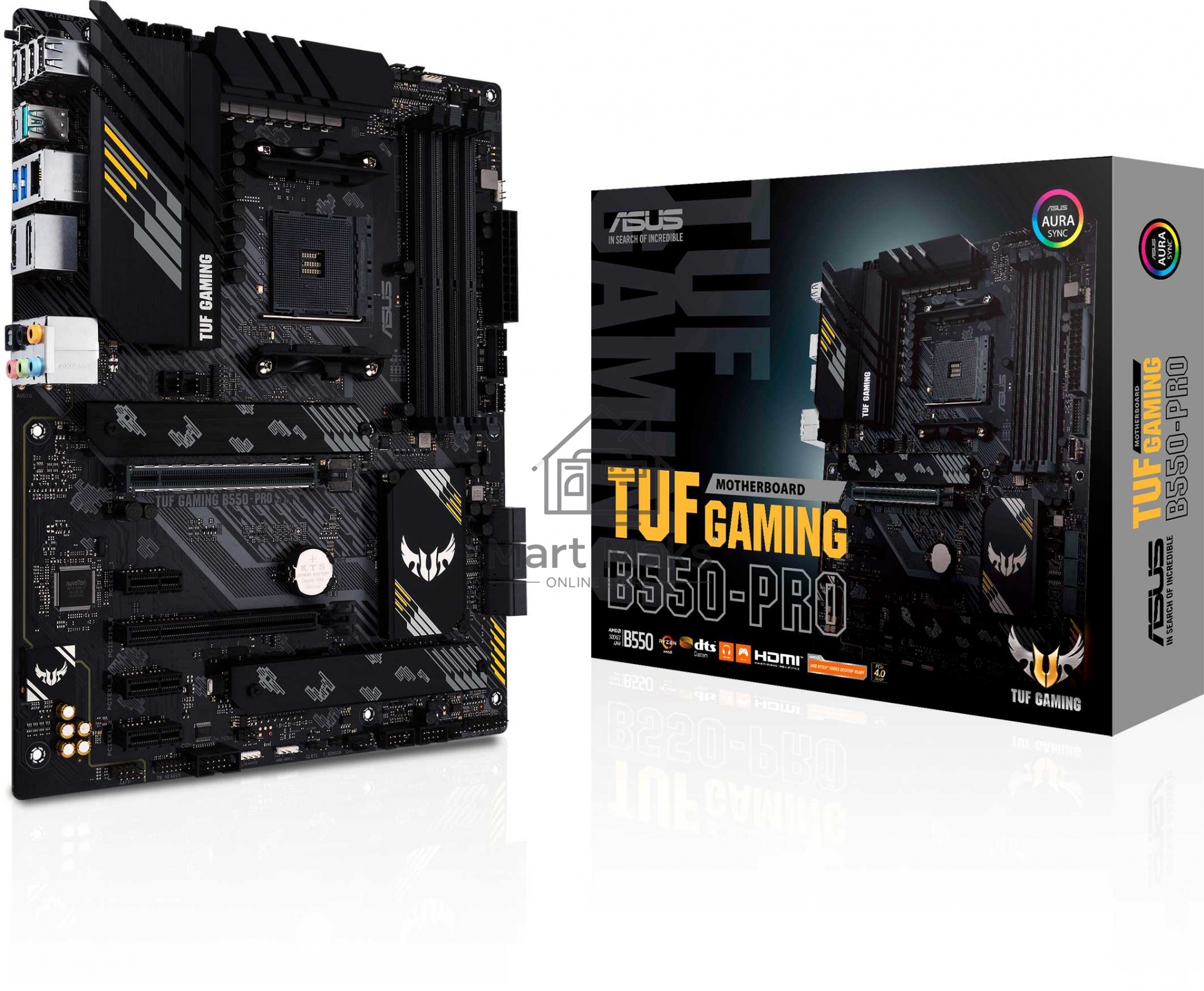 Материнская плата ASUS TUF GAMING B550-PRO, AM4, AMD B550, 4xDDR4, 6xSATA, 2xM.2, 1xPCIe 4.0 x16, 1xPCIe 3.0 x16, 3xPCIe x1, 1xHDMI, 1xDP, 1x 2.5Gb LAN, 4xUSB 2.0, 2xUSB 3.2 Gen 1, 1xUSB 3.2 Gen 2, 1xUSB-C 3.2 Gen 2, 5x3.5 мм, 7.1, ATX