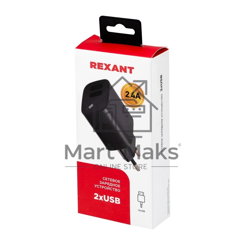 Сетевое зарядное устройство Rexant 2 x USB, 5V, 2.4 A, черный