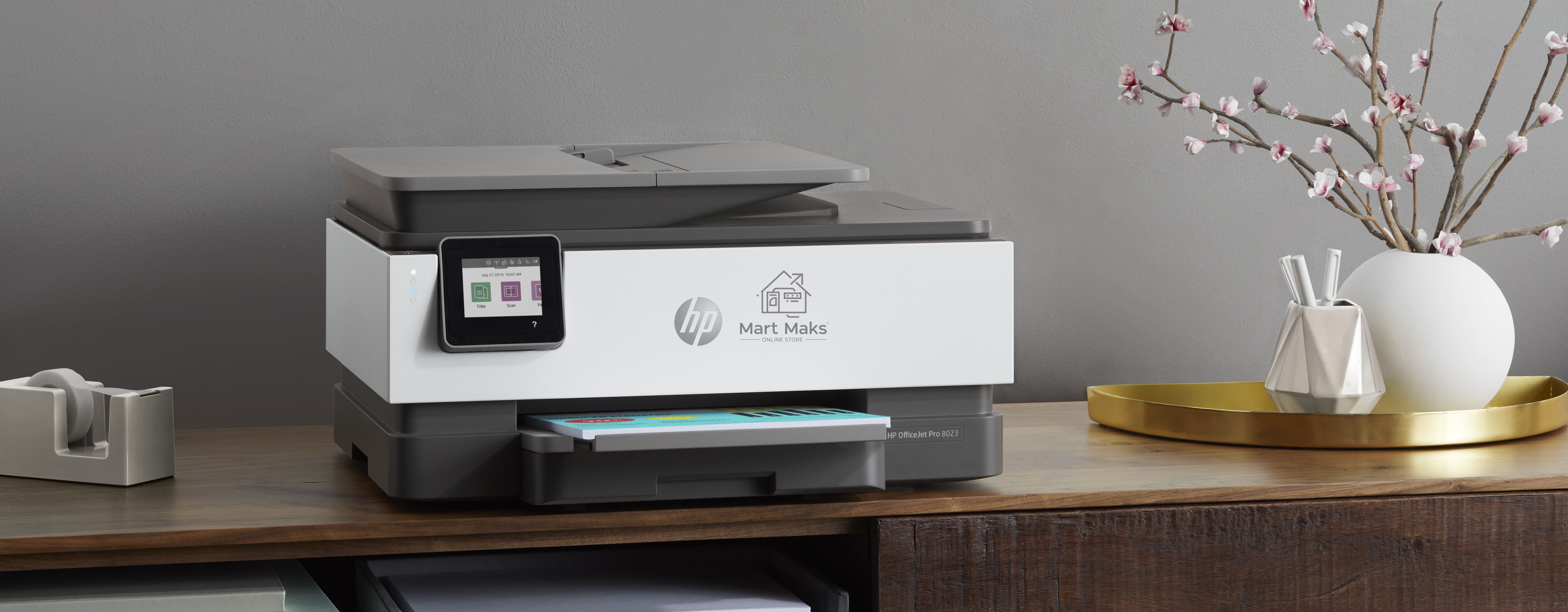 МФУ струйный HP OfficeJet 8023 (1KR64B), A4, цвтной, печ. до 20 стр/мин. (ч/б), до 10 стр/мин. (цвет), скан. до 8 стр/мин. (ч/б) 3.5 стр/мин. (цвет), 1200 x 1200 dpi, USB, RJ-45, Wi-Fi, Air Print
