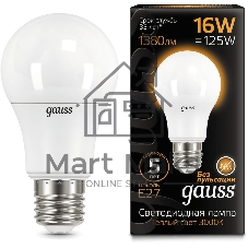 Лампа светодиодная Gauss LED A60 16W E27 1380lm 3000K 1/10/50 102502116