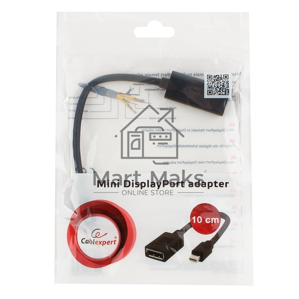Переходник miniDisplayPort - DisplayPort, Cablexpert A-mDPM-DPF-001, 20M/20F, длина 16см, черный, пакет