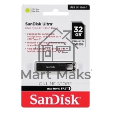 Флешка USB SanDisk CZ460 Ultra (SDCZ460-032G-G46), 32Gb, USB Type-C, R/W 150/30, черный