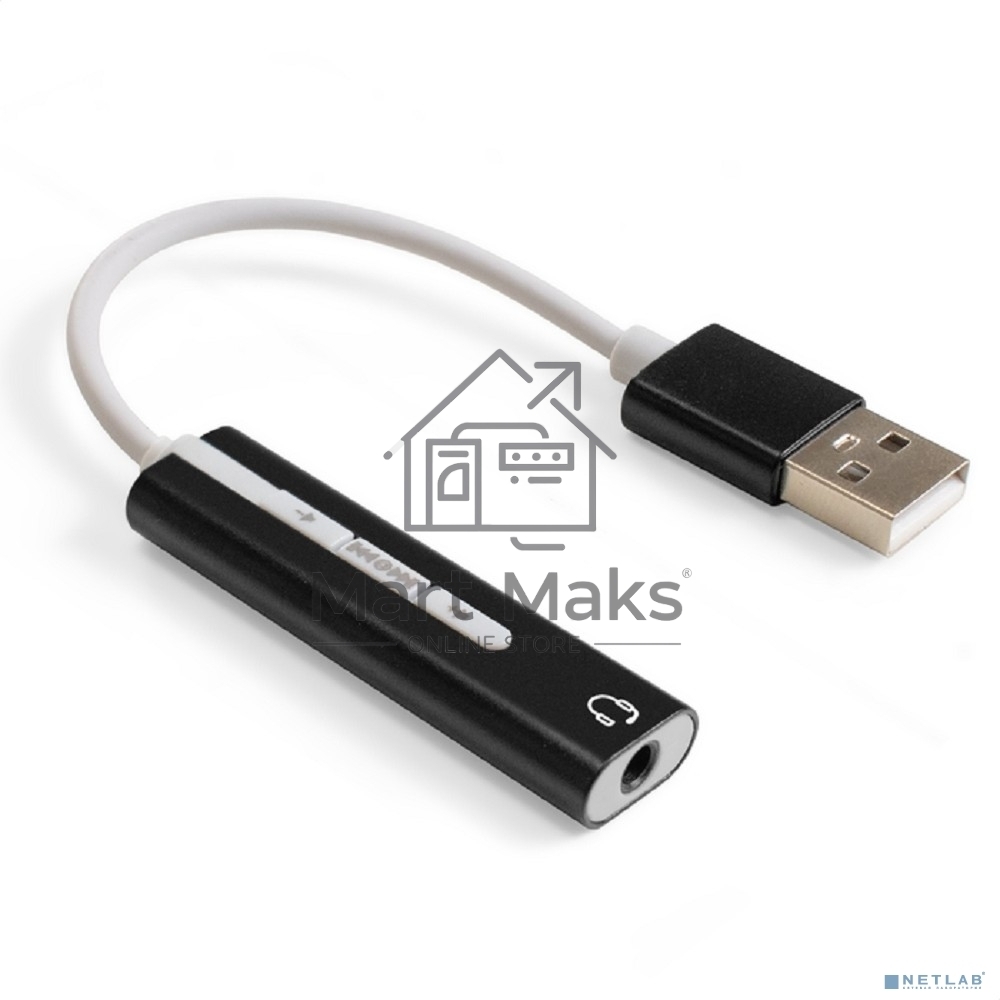 Кабель-адаптер для подключения телефонной гарнитуры к порту USB ExeGate <EX-AU-04B> (внешняя звуковая карта USB, 1x Jack3.5 F (4-контакта), кнопки: volume +, volume -, play/pause/next/previous,  Windows/Linux/MAC OS)