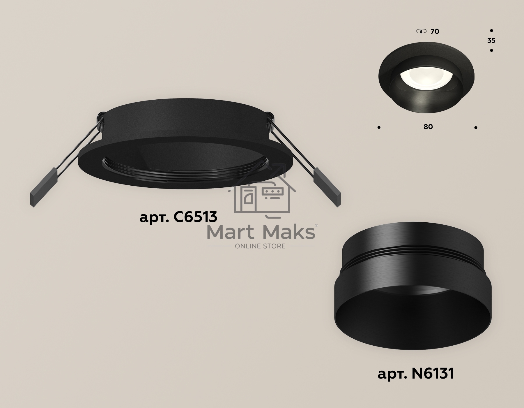 Комплект встраиваемого светильника Ambrella light XC6513021 SBK/PBK черный песок/черный полированный MR16 GU5.3 (C6513, N6131)