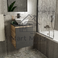 Тумба Bau Dream Blackwood 50 графит, раковина BAU Crystal 40х40, смеситель для раковины высокий Hotel Black, черный