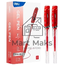 Ручка гелевая Deli EG158-RD прозрачный, d=0.7мм, красные чернила, резиновая манжета