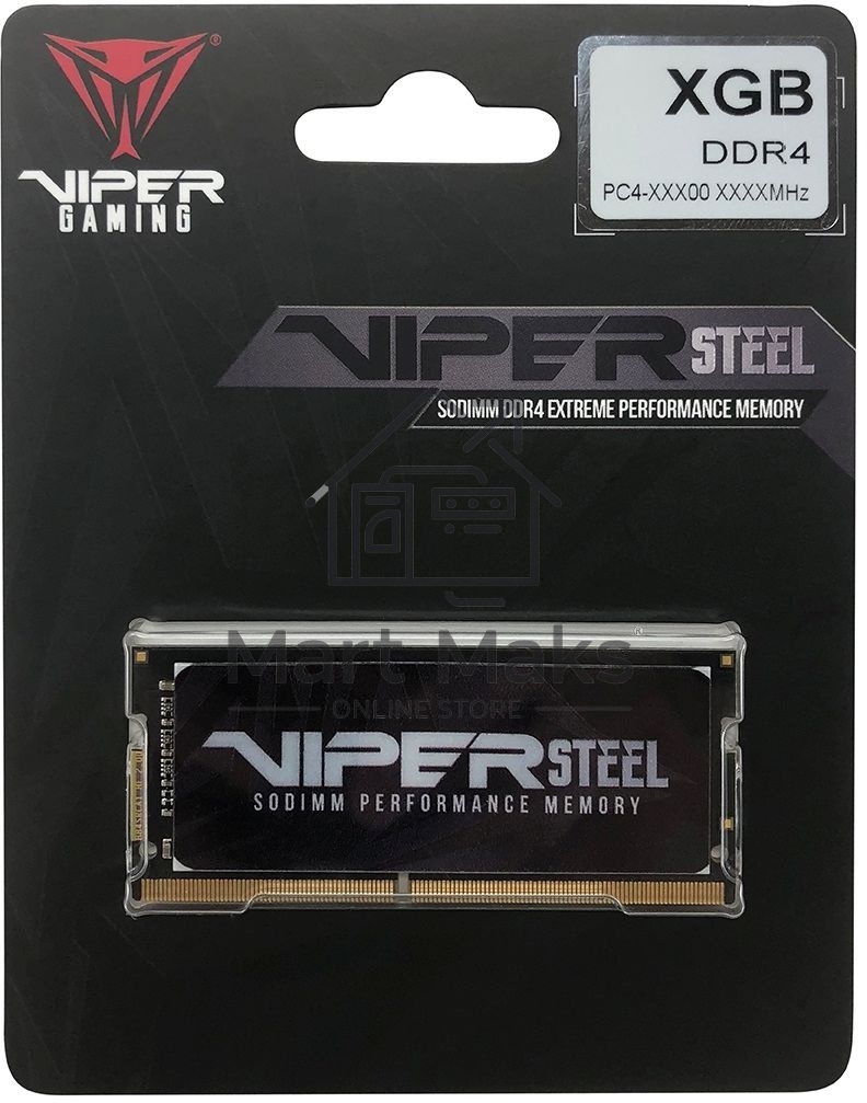 Оперативная память Patriot Viper Steel, DDR4, 8GB (1x8GB), 3200MHz, CL22, с радиатором, черный, SO-DIMM
