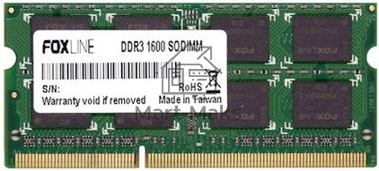 Оперативная память Foxline, DDR3, 8Gb, (1x8 Gb,), 1600 MHz, CL11, SO-DIMM
