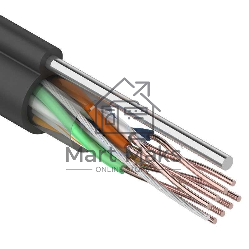 Кабель витая пара F/UTP, категория 5e, PE, 4PR, 24AWG, внешний, черный, с тросом