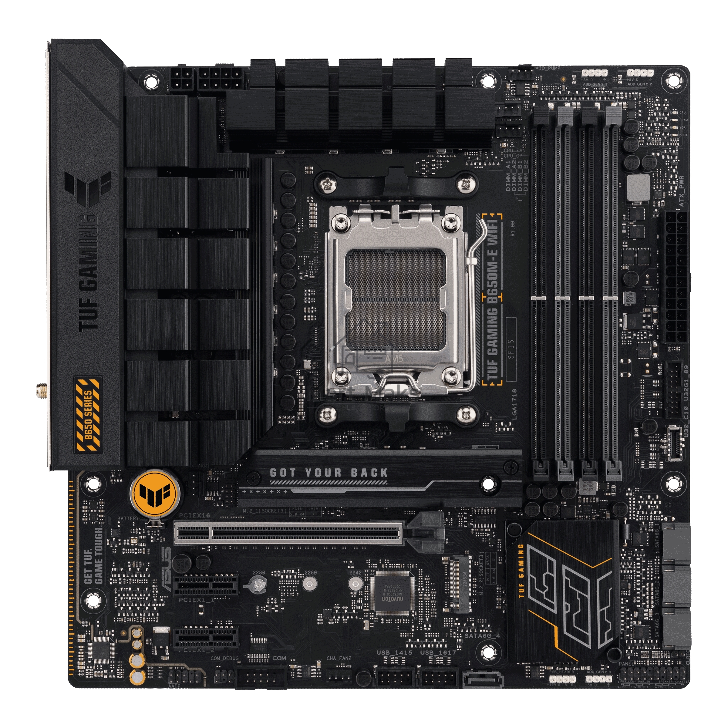 Материнская плата ASUS TUF GAMING B650M-E WIFI, AM5, AMD B650, 4xDDR5, 4xSATA, 2xM.2, 1xPCI-E 4.0 x16, 2xPCI-E x1, 2xDP, 1xHDMI, 1x 2.5Gb LAN, 1xUSB-A 3.2 Gen 2, 2xUSB-A 3.2 Gen 1, 4xUSB 2.0, 1xUSB-C 3.2 Gen 2, 3x3.5 мм, 7.1, Micro-ATX