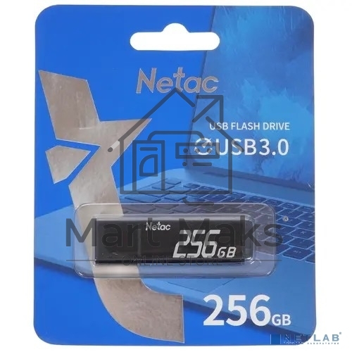 Флешка USB R/W R/W Netac U351, NT03U351N-256G-30BK, 256Gb, USB3.0, с колпачком, металлическая чёрная