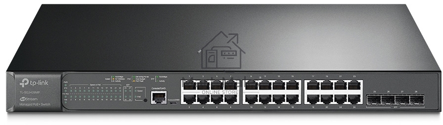 Коммутатор JetStream 28-port Gigabit L2+ Managed Switch with 24-port PoE+, PoE budget up to 384W, support SDN