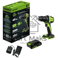 Дрель-шуруповерт Greenworks DD345, 24 В, 0 Ач, 45 Нм, бесщеточный