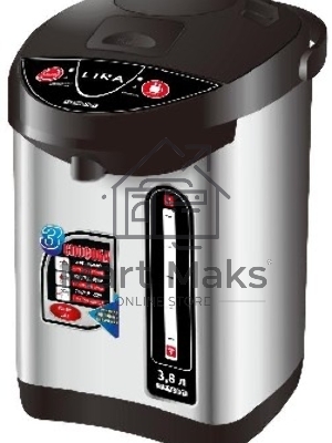 Термопот LIRA LR 0401 нержавеющая сталь объем 3,8 л, мощность 800 Вт, 220В/50Гц, корпус и колба из нержавеющей стали, 3 способа подачи воды: при нажатии чашкой на клапан, с помощью насоса, с помощью электропомпы, Функция повторного кипячения, Ручка для пе