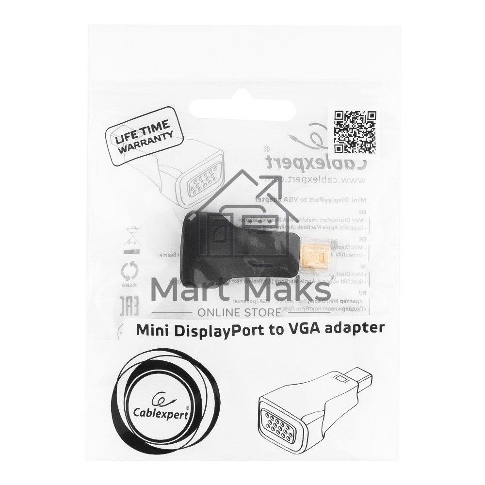 Переходник miniDisplayPort - VGA, Cablexpert A-mDPM-VGAF-01, 20M/15F, черный, пакет