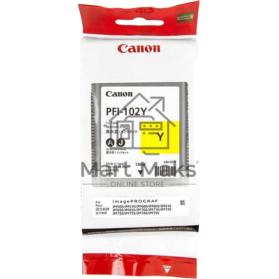 Картридж струйный Canon PFI-102Y (0898B001) желтый, 130 мл., для imagePROGRAF iPF605, iPF610., iPF650, iPF655, iPF710, iPF750, iPF755, LP17, iPF510