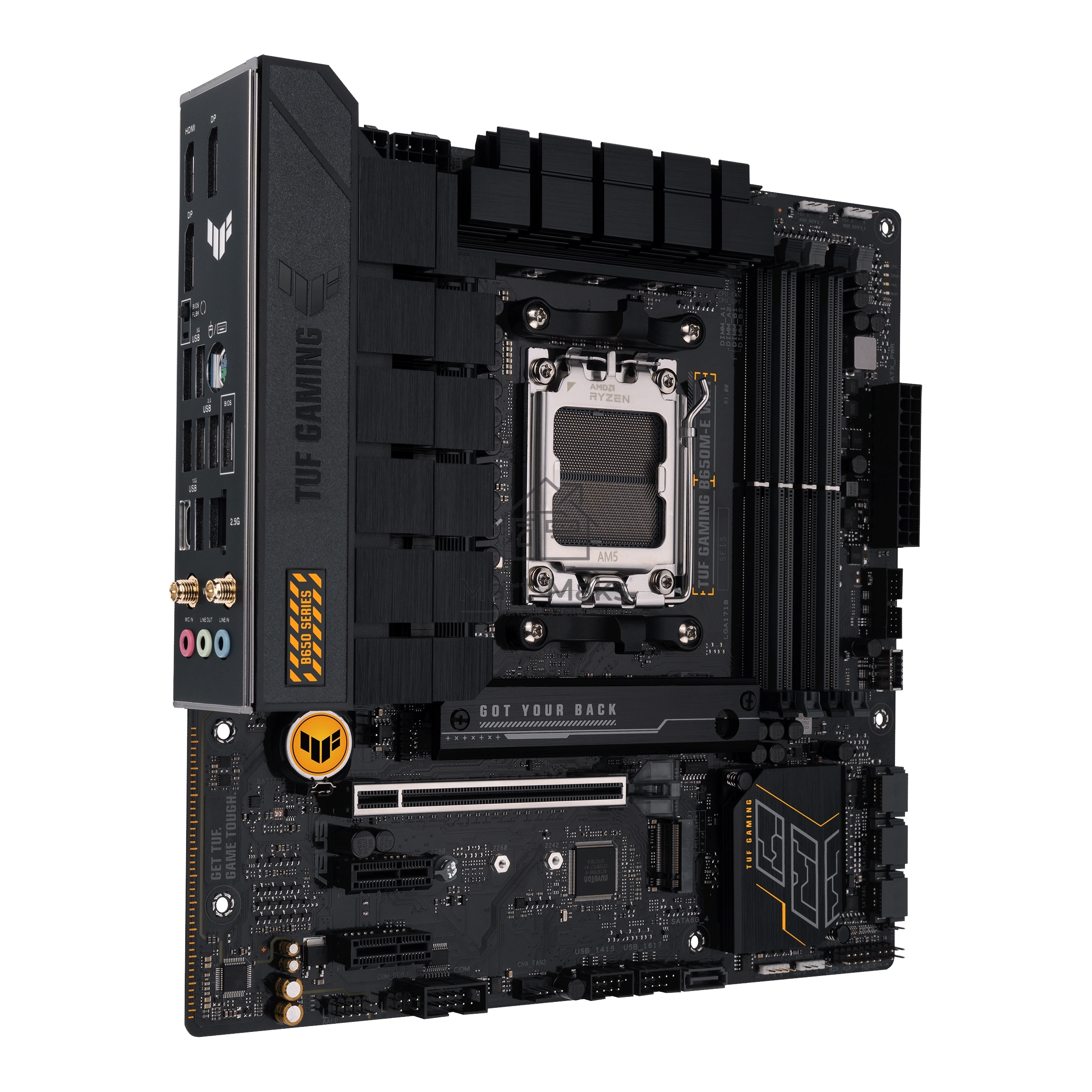 Материнская плата ASUS TUF GAMING B650M-E WIFI, AM5, AMD B650, 4xDDR5, 4xSATA, 2xM.2, 1xPCI-E 4.0 x16, 2xPCI-E x1, 2xDP, 1xHDMI, 1x 2.5Gb LAN, 1xUSB-A 3.2 Gen 2, 2xUSB-A 3.2 Gen 1, 4xUSB 2.0, 1xUSB-C 3.2 Gen 2, 3x3.5 мм, 7.1, Micro-ATX