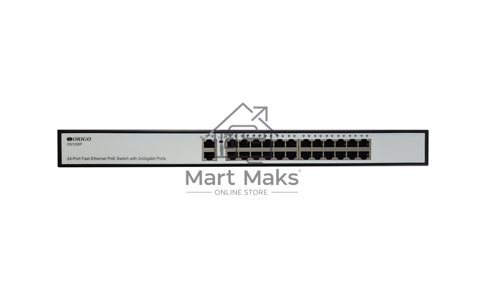 Неуправляемый PoE-коммутатор ORIGO OS1226P/285W/A1A 24x100Base-TX PoE+, 2x1000Base-T, PoE-бюджет 285 Вт, корпус металл