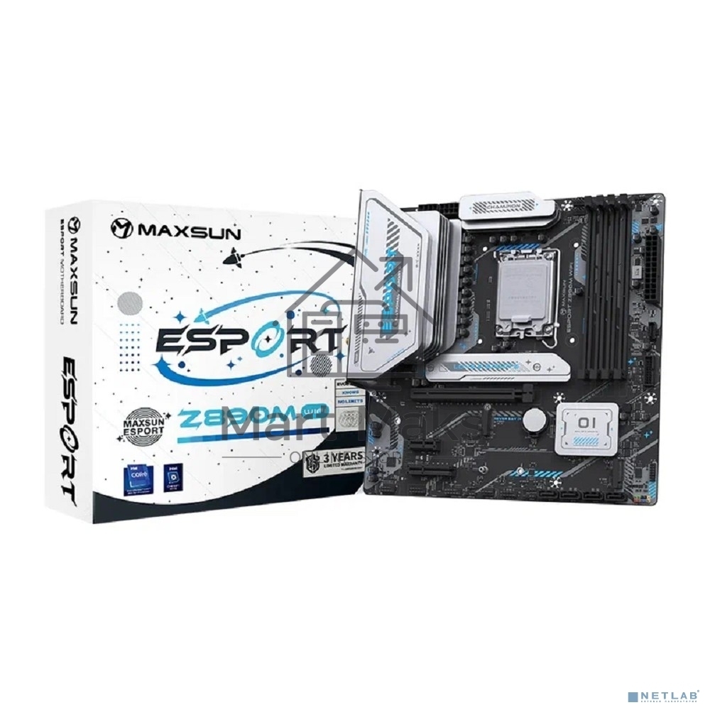 Материнская плата Maxsun MS-eSport Z890M WIFI, LGA1851, Intel Z890, 4xDDR5, 4xSATA, 3xM.2, 1xPCIe 5.0 x16, 1xPCIe 4.0 x4, 1xPCIe 4.0 x1, 1xDP, 1xHDMI, 1x2.5Gb LAN, Wi-Fi 6, Bluetooth 5.2, 1xUSB-C 10Gbps, 4xUSB-A 5Gbps, 4xUSB-A 2.0, 5x3.5 мм, 7.1, mATX