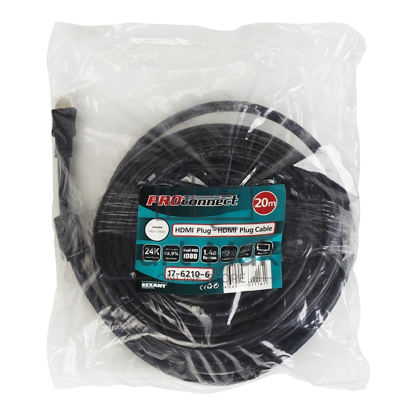Кабель Proconnect (17-6210-6) Шнур HDMI - HDMI gold 20М с фильтрами (PE bag)