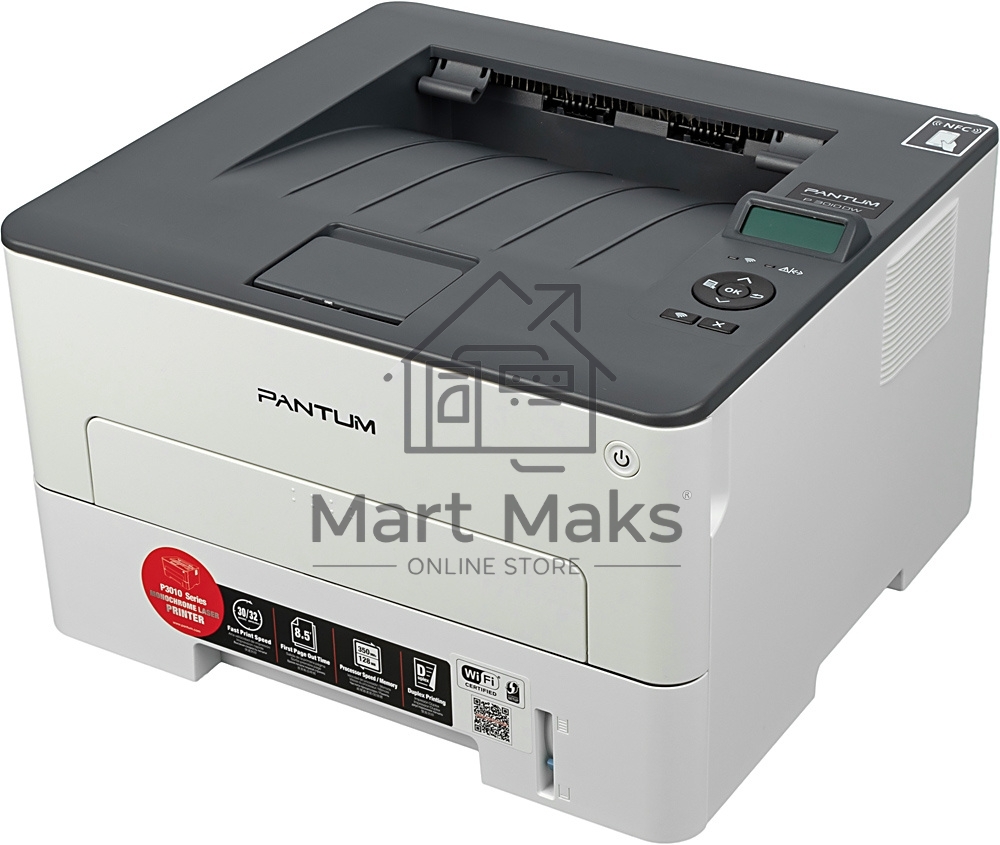 Принтер лазерный Pantum P3010DW, A4, ч/б, печ. до 30 стр/мин., 1200 x 1200 dpi, USB, RJ-45, Wi-Fi, NFC