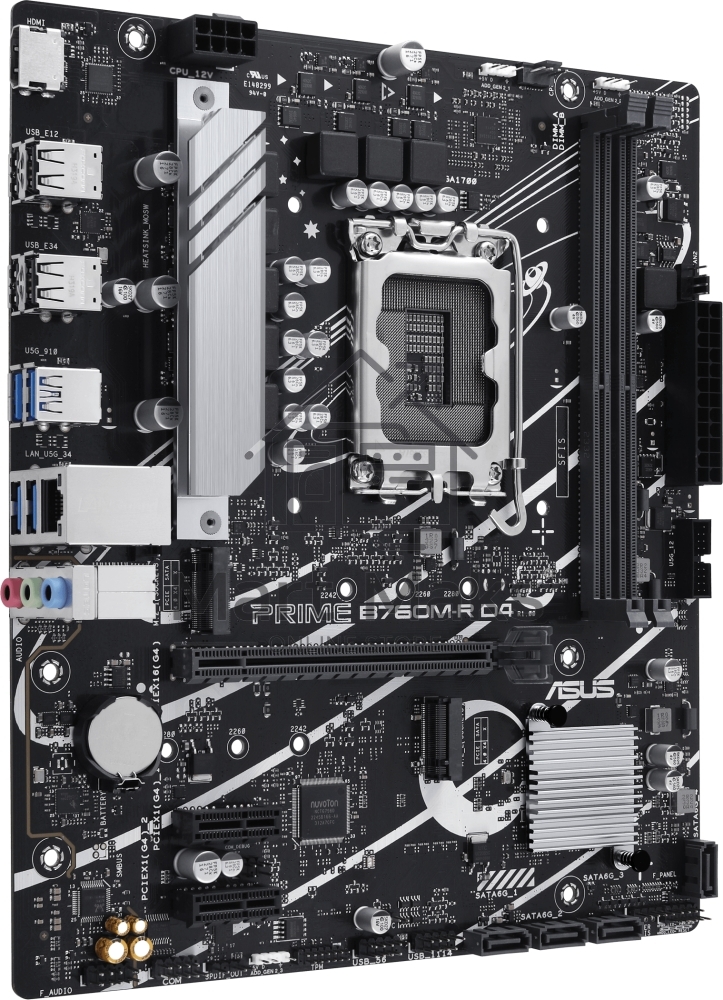 Материнская плата ASUS PRIME B760M-R D4, LGA 1700, Intel B760, 2xDDR4, 4xSATA, 2xM.2, 1xPCIe 4.0 x16, 1xPCIe x1, 1xHDMI, 1x 2.5Gb LAN, 4xUSB-A 2.0, 4xUSB-A 3.2 Gen 1, 3x3.5 мм, 7.1, mATX