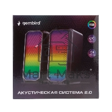 Акустическая система 2.0 Gembird SPK-300, 10Вт, пластик, рег.громкости, RGB подсветка, черный