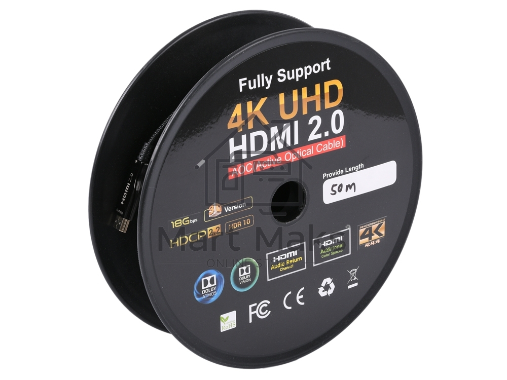 Активный оптический кабель Cablexpert HDMI, 50м, v2.0, 19M/19M, AOC Premium Series, позол.разъемы, экран, коробка