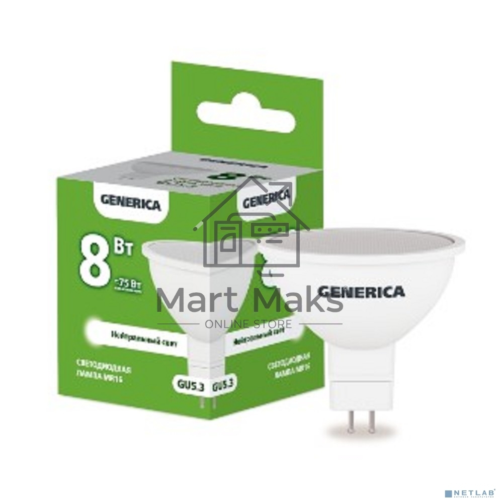 Лампа cветодиодная LED MR16 IEK LL-MR16-08-230-40-GU5-G софит 8Вт 230В 4000К GU5.3 GENERICA