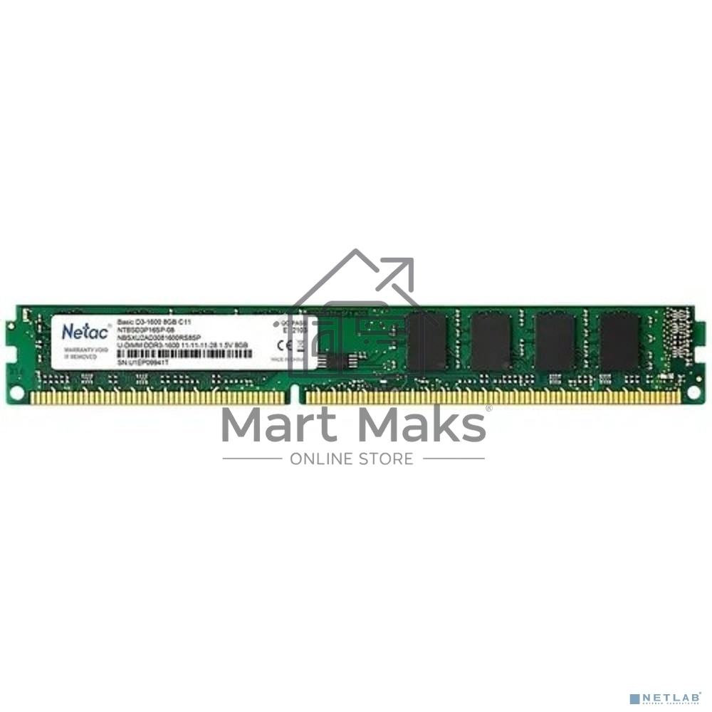 Оперативная память NETAC Basic, DDR3, 8GB (1x8GB), 1600MHz, CL11, DIMM