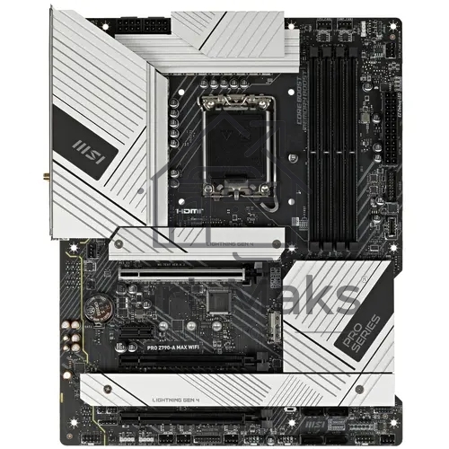 Материнская плата MSI PRO Z790-A MAX WIFI, LGA 1700, Intel Z790, 4xDDR5, 6xSATA, 4xM.2, 1xPCI-E 5.0 x16, 1xPCI-E 4.0 x16, 1xPCI-E 3.0 x16, 1xPCI-E x1, 1xHDMI, 1xDP, 1x2.5Gb LAN, 2xUSB-A 2.0, 2xUSB-A 3.2 Gen 1, 3xUSB-A 3.2 Gen 2, 1xUSB-C 3.2 Gen 2x2, 5x3.5
