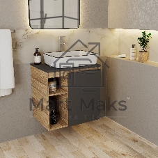 Тумба Bau Dream Blackwood 60 правая, графит, раковина BAU Hotel Black Rand 48х37, смеситель для раковины высокий Hotel Still, нержавеющая сталь