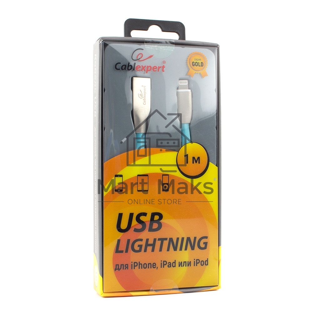 Кабель Cablexpert для Apple CC-G-APUSB01Bl-1M, AM/Lightning, серия Gold, длина 1м, синий, блистер