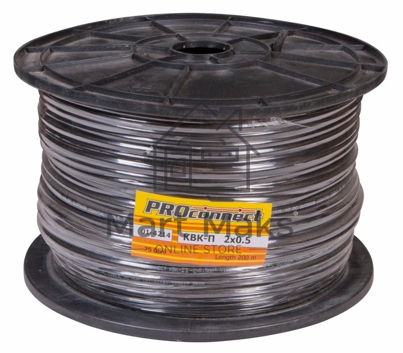 Кабель КВК-П-2 +2x0,50 мм² (Cu/Cu) черный (бухта 200 м) PROconnect